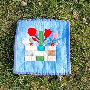 Vintage Handmade Folk Art Quilt Square 14" x 14" circa 1983